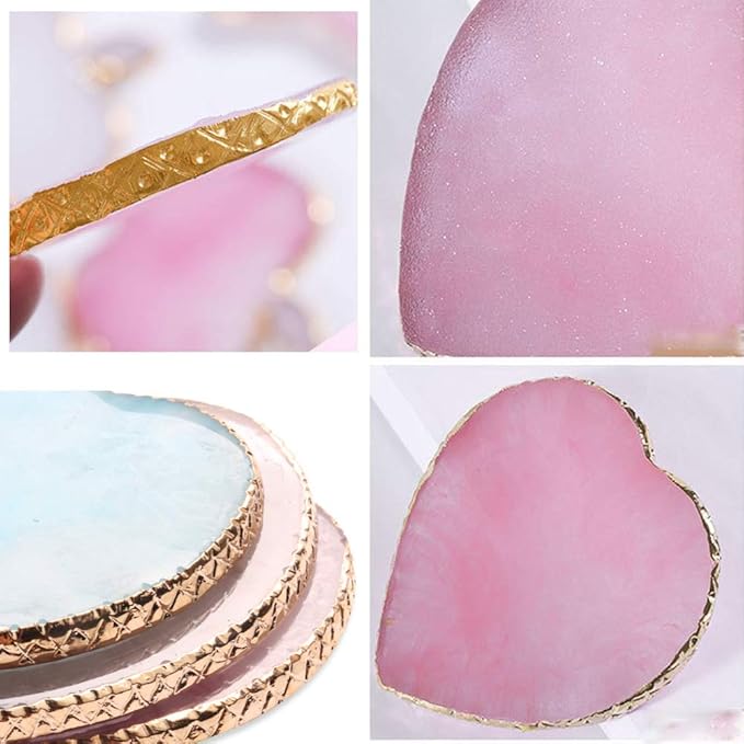 Resin Nail Art Plate Palette,Makeup Palettes,Gel Polish Color Mixing Plate Drawing Painting Color Palette,Golden Edge Heart Shaped Nail Art Display Holder-Velvo Beauty