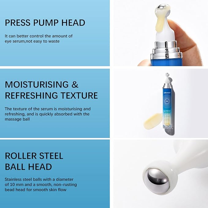 5% Caffeine Eye Serum,Caffeine Eye Cream with Massage Roller Ball,Under Eye Cream for Dark Circles,Puffiness,Under Eye Bags,Moisturizing Cream Eye Bags Fine Lines Wrinkle Treatment for Women and Men-Velvo Beauty