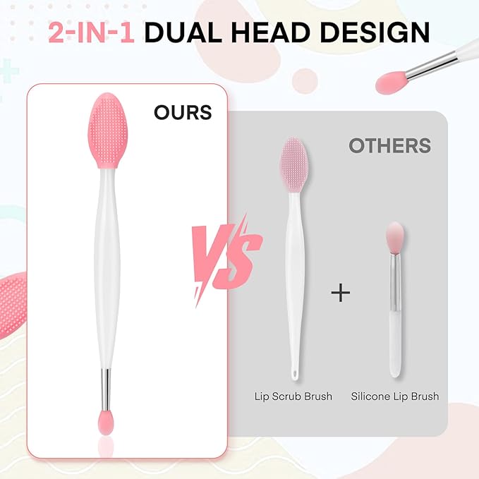 Unaone Lip Scrub Brush - 2 PCS Dual-ended Lip Scrubber Exfoliator and Silicone Lip Brush, 3-in-1 Silicone Lip Scrub Tool Lip Mask Applicator, Gentle Exfoliator & Applicator for Soft-Velvo Beauty