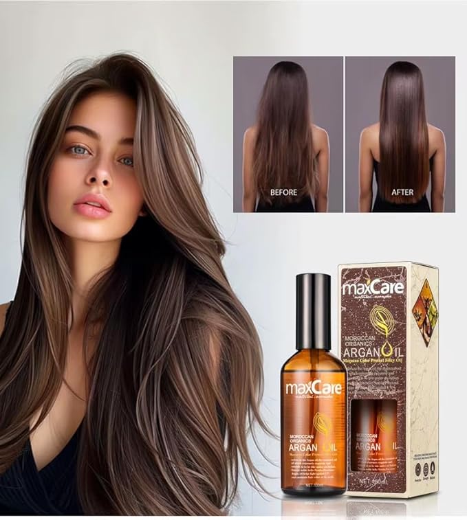 MaxCare Moroccan Argan Oil Hair Serum – Color Protect & Nourishing Treatment for Frizz Control, Shine & Heat Protection, 100ml – Lightweight, Non-Greasy, Sulfate-Free-Velvo Beauty