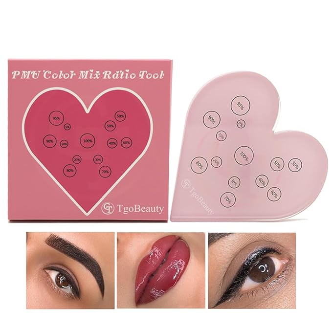 TgoBeauty Acrylic Mix Heart Palette Permanent Makeup Ink Color Ratio Tool Heart Pink Cosmetic Makeup Palette for Eyebrow Lip Nail Art Makeup (Pink)-Velvo Beauty