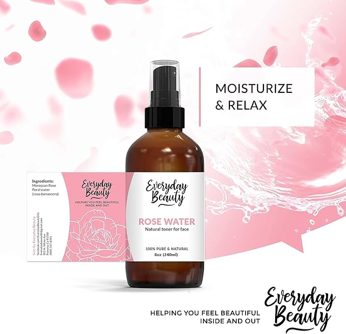 Rose Water Facial Toner - Alcohol-Free Vegan All Natural Refreshing Spray Mist for Face and Hair - Uplifts, Calming & Soothing for All Skin Types 8oz with Fine Mist Cap-Velvo Beauty