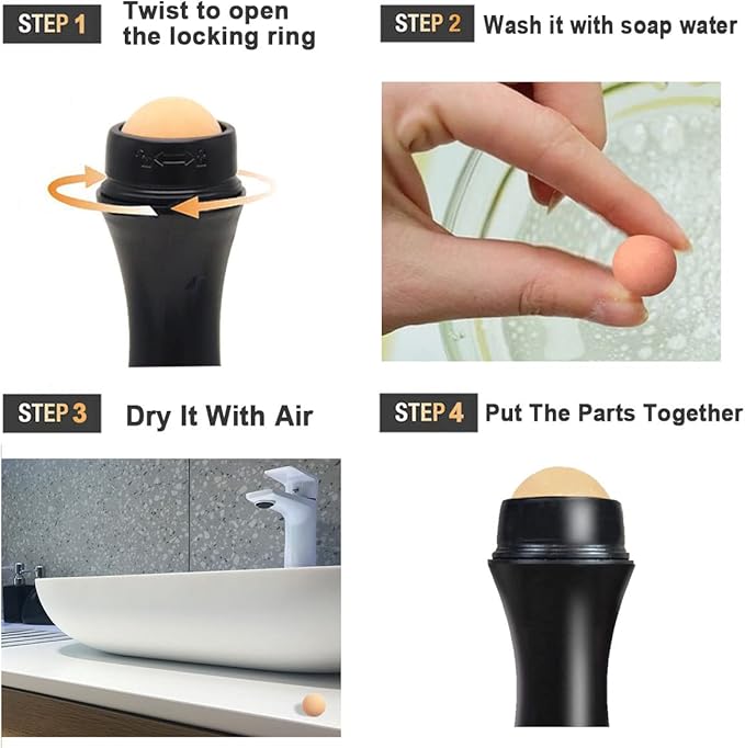 2Pcs Volcanic Face Roller Oil Control On The Go Oil-Absorbing Blotting Tool Natural Volcanic Roller Stone Ball (Black and White)-Velvo Beauty