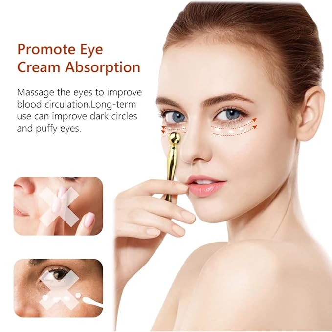 Metal Eye Face Cream Applicator Stick and Mini Cosmetics Spoon Spatula, Zinc Alloy Makeup Spoon Metal Eye Facial Massager for Facial Cosmetic Face Cream (Gold)-Velvo Beauty