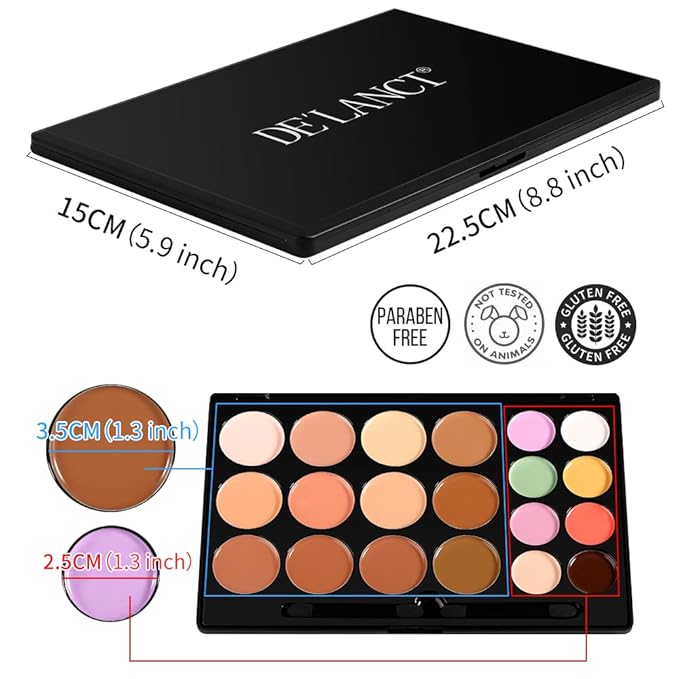 Cream Contour Concealer Makeup Palette Kit, DE’LANCI Face Contour Cream Foundation,Full Coverage Concealer Palette,Natural Brightening Contouring Highlight Makeup Pallet for Oily Skin Dark Circles-Velvo Beauty
