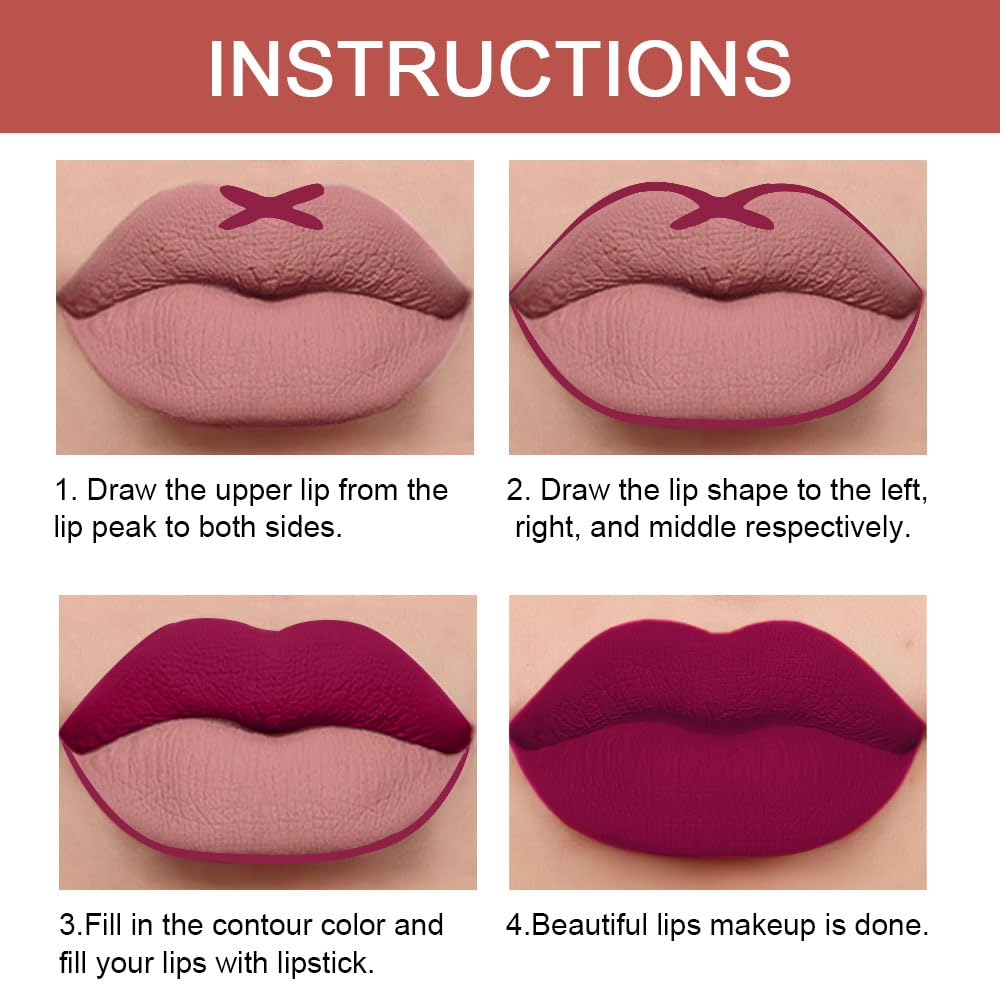 Kaely 2-in-1 Plum Purple Lip Liner & Lipstick Set Kit for Women, Matte Lips Kit with Lip Liner Lip Stains Long Lasting Waterproof 24 Hour Lipstick and Lip Liners Combo Lipliners Pencil Set 05-Velvo Beauty