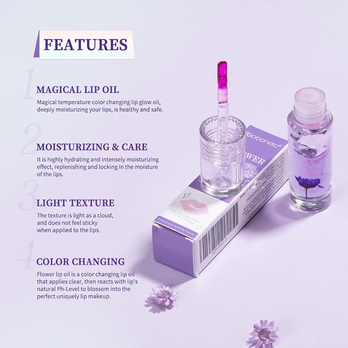 Flower Lip Oil, Hydrating Lip Glow Oil, Plumping Lip Oil, Non-Sticky Long Lasting Lip Oil Gloss, Transparent Lip Oil Tinted, Lip Plumper Gloss, Moisturize your lips and Reduce lip lines (02)-Velvo Beauty