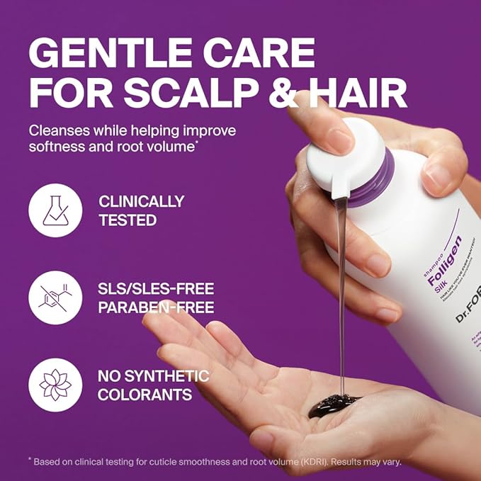 Dr.FORHAIR Folligen Silk Shampoo 500 ml/16.9 fl. oz. | Damaged Scalp And Hair Care | Hair Strengthening | Protein care | Smooths and Softens Rough Hair | Hypoallergenic-Velvo Beauty