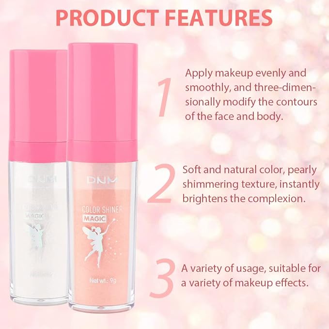 evpct 3Pcs Glitter Highlighter Powder Stick Make up Puff Fairy Stick Peal White Pink Bronze Shimmer Glitter Face Eye Body Liquid Highlighter makeup illuminators de maquillaje Glow Makeup Shimmer Stick-Velvo Beauty