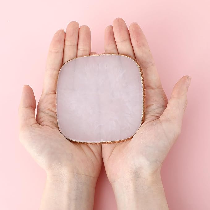 Resin Nail Art Palette Gold Edge Nail Holder Heart Shaped Color Makeup Foundation Mixing Tools Display Board Gel Nail Art Color Mixing Palette Painting Tray Manicure Tool (Milky)-Velvo Beauty