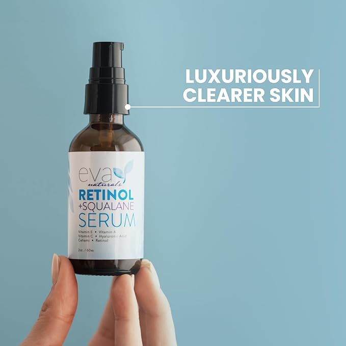 Eva Naturals Retinol + Squalane Serum – Anti Aging Face Serum for Wrinkles, Collagen Boost, Eye & Night Use – Retinoid Skin Care for Acne, Pores, Dark Spots & Sensitive Skin-Velvo Beauty