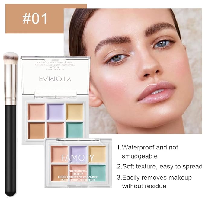 6 Color Correcting Concealer Palette With Concealer Brush, Tattoo Concealer, Cream Contouring Makeup Kit, Corrects Dark Circles Red Marks Scars Light Mediumor creamy concealer A1-Velvo Beauty