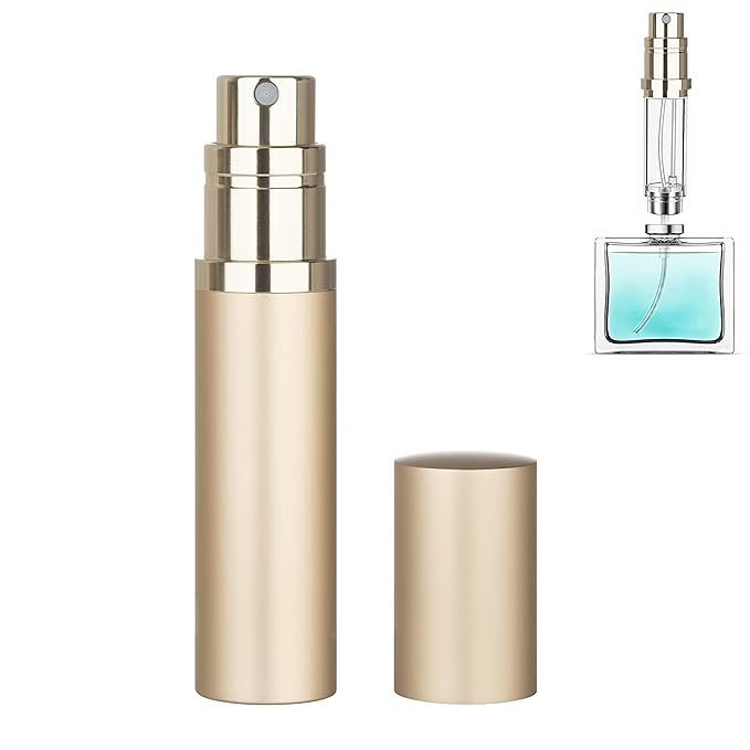 Refillable Perfume Atomizer Travel Bottle 5ml Leakproof Luxury Travel Perfume Refillable Bottle, Portable Fragrance Atomiser (Gold)-Velvo Beauty