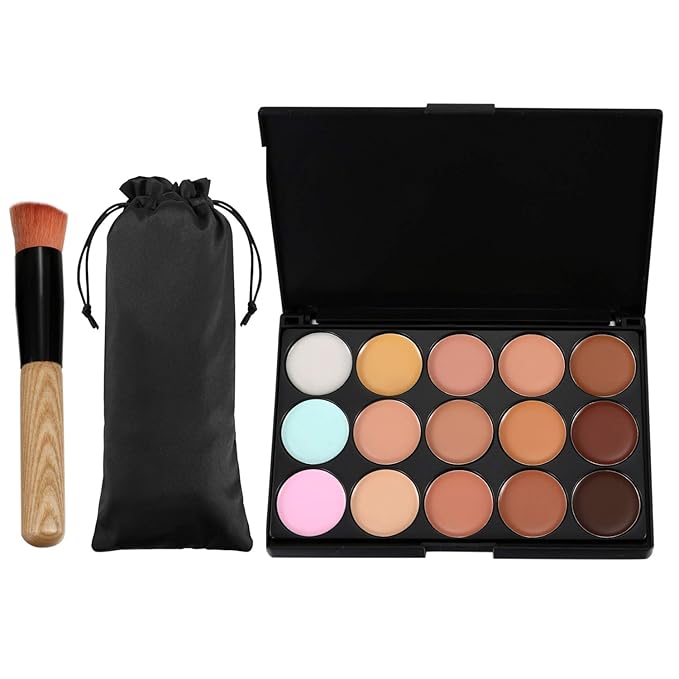 15 Colors Contour Palette Kit: Cream Concealer Palette Face Makeup Foundation Kit Contour Palette with Brush for Professional and Daily Use-Velvo Beauty