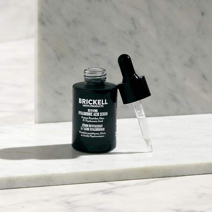 Brickell Men's Anti Aging Hyaluronic Acid Serum for Face, Reviving Day Serum for Men, Natural and Organic with Protein Peptides to Restore Firmness and Collagen, 1 Ounce, Scented-Velvo Beauty