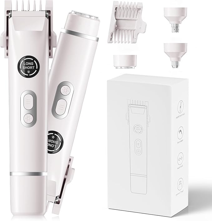 Bikini Trimmer for Women, 4 in 1 Wet/Dry Electric Razors for Women - Dual Head, Painless Rechargeable Portable Womens Razors for Shaving Set for Face, Nose, Eyebrows, Armpits, Bikini Area (White)-Velvo Beauty