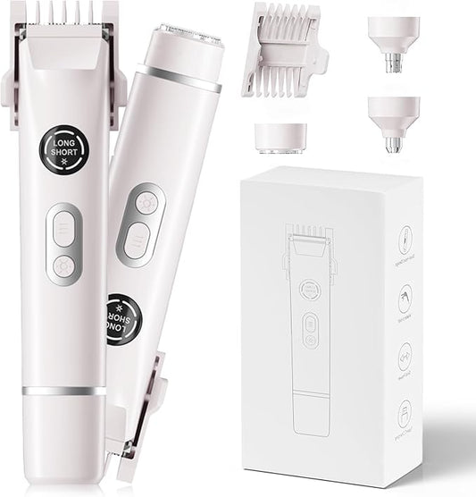 Bikini Trimmer for Women, 4 in 1 Wet/Dry Electric Razors for Women - Dual Head, Painless Rechargeable Portable Womens Razors for Shaving Set for Face, Nose, Eyebrows, Armpits, Bikini Area (White)-Velvo Beauty