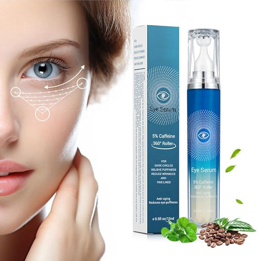5% Caffeine Eye Serum, Under Eye Roller Cream for Dark Circles, Anti-aging Wrinkles And Firming, 360° Massage Ball Ice Roller For Fine Lines, Bags, Puffy Eyes, Eye Skin Care For Women Men (CAFFEINE)-Velvo Beauty