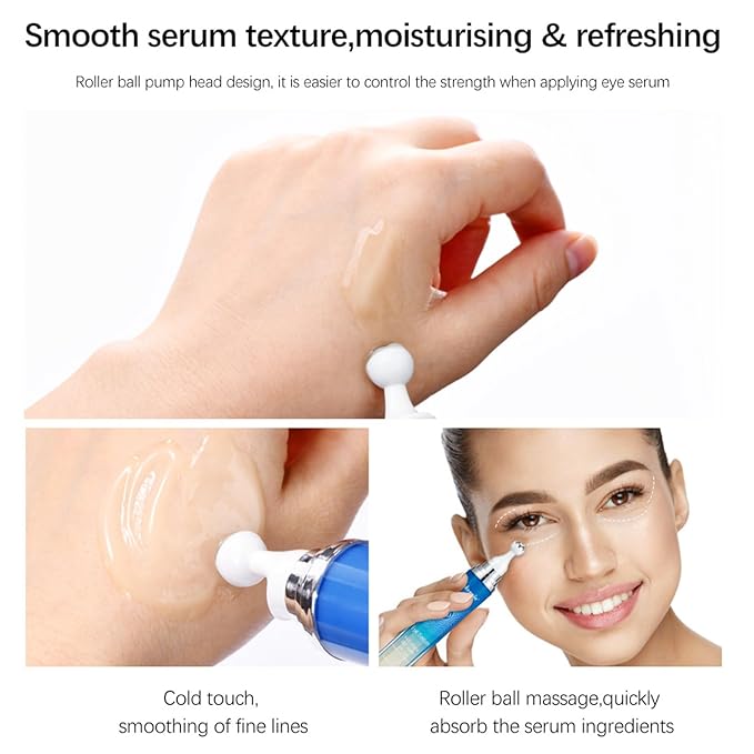 5% Caffeine Eye Serum with 360° Eye Massage Roller Eye Serum for Dark Circles & Relieve Puffiness, Reduce Wrinkles and Fine Lines, Eye Bags, Tighten Lifting Brightening Under Eye Cream-0.5 OZ-Velvo Beauty