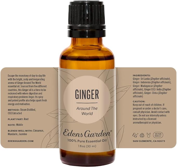 Edens Garden Ginger Around The World Essential Oil- 100% Pure Premium Grade, Undiluted, Natural, Therapeutic, Aromatherapy, The Best for Diffuser, Skin, Candle, Laundry 30 ml (1 fl oz)-Velvo Beauty
