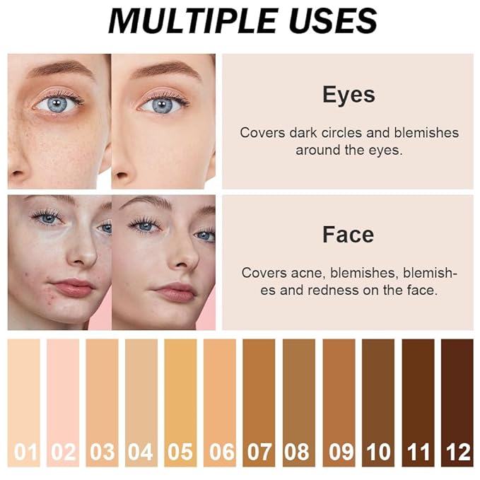 Kaely 2Pcs Cream Pot Concealer Full Coverage Set,Conceal Brighten Dark Circles,under Eye Color Correcting Concealer,Waterproof Foundation Palette with Brush,corrector de ojeras,Vegan Makeup,01+02-Velvo Beauty