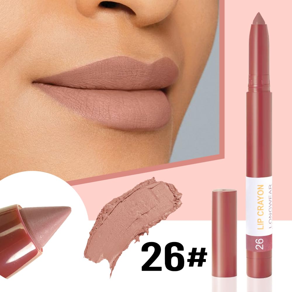 BINGBRUSH Lip Crayons Matte Longwear Lipstick Pack Set,Moisture Smooth Lipliner With Built-in Sharpener Ultimate Super Stay Ink Lip Crayon for Makeup- Waterproof Velvet Lipgloss Lip Stain(26#Salmon)-Velvo Beauty