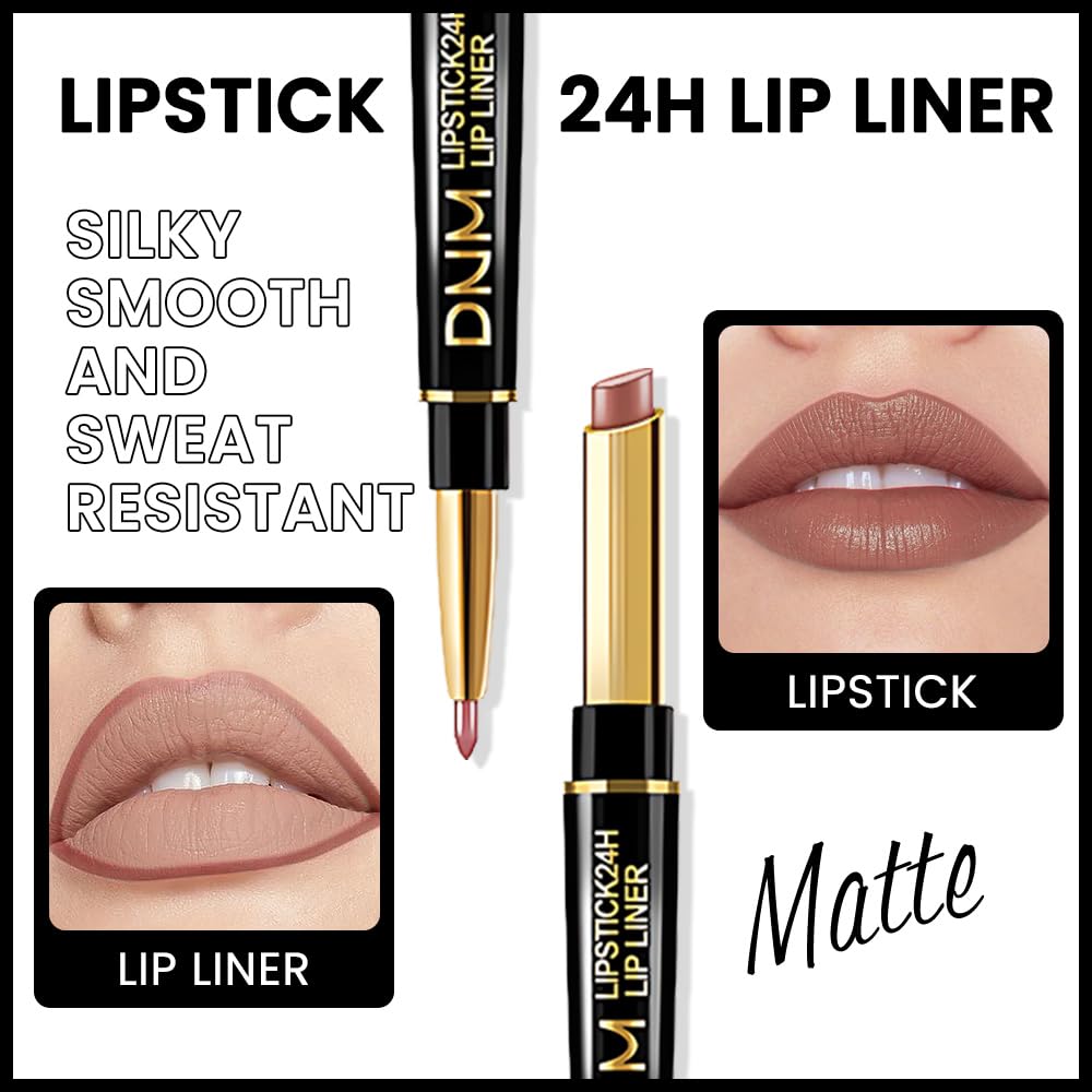 Kaely 2-in-1 Nude Brown Beige Velvet Matte Lip Liner & Lipstick Combo Set Kit for Women, Magic 24 Hours Lipstick and Lip Liner Makeup Set Stain Long Lasting Waterproof labial 48-Velvo Beauty