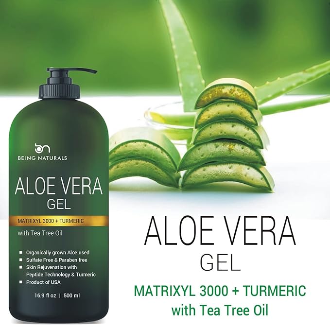 Aloe vera Gel - from 100% Pure Organic Aloe Infused with Matrixyl 3000 (Peptides), Turmeric - Natural Raw Moisturizer for Face, Body, Hair. Perfect for Sunburn, Acne, Razor Bumps 16.9 fl oz-Velvo Beauty