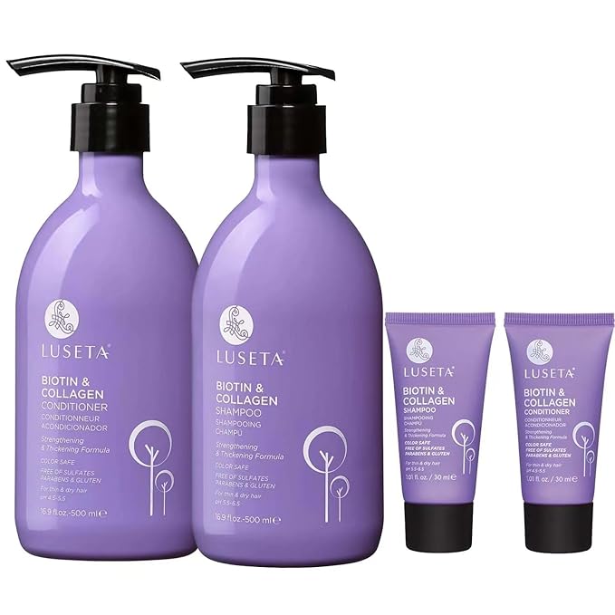 Luseta Biotin Shampoo and Conditioner Set with Argan Oil for Damaged Hair Repair, Growth and Thickening - Full Size and Travel Size (2x16.9 oz + 2x1.01 oz)-Velvo Beauty