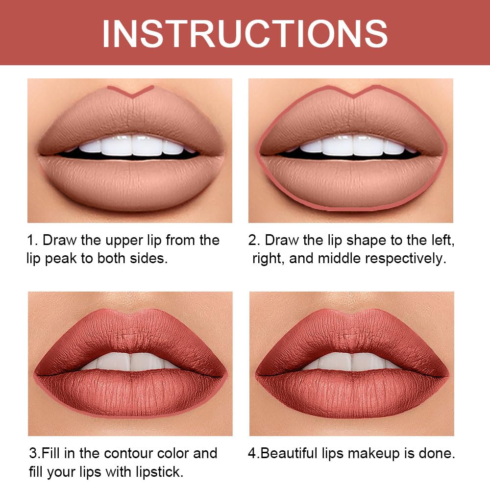 Kaely 2-in-1 Rose Gold Metallic Lip Liner & Lipstick Set Kit for Women, Lips Kit with Lip Liner Lip Stains Long Lasting Waterproof 24 Hour Lipstick and Lip Liners Combo Lipliners Pencil Set 07-Velvo Beauty