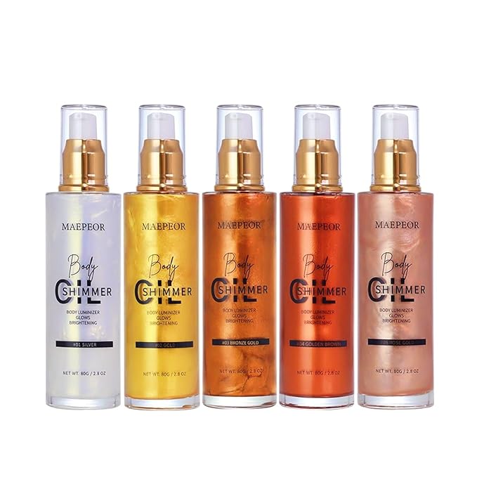 MAEPEOR Shimmer Body Luminizer 5 Colors Moisturizing Glow Illuminator Smooth and Non-sticky Summer Body Highlighter For Face & Body (80ML, 03 Bronze Gold)-Velvo Beauty