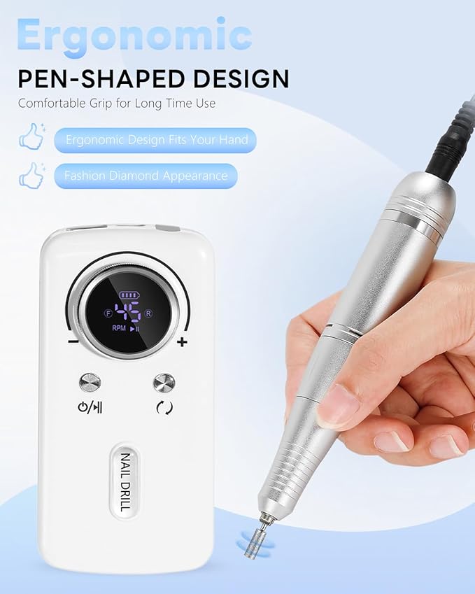 CozyZen Cordless Nail Drill Professional: 45000 RPM Rechargeable Electric Nail File Kit, Portable & Low Noise for Acrylic, Gel Nails, Manicure & Pedicure - Salon & Home Use-Velvo Beauty
