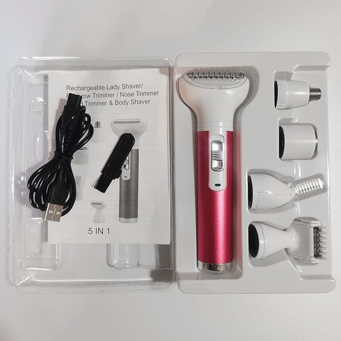 Electric Razor for Women Removal for Body Nose Hair Trimmer Face Shavers Eyebrow Legs Armpit Bikini Area Pubic Underarms Painless Rechargeable Portable 5 in 1 Womens Razors Set-Velvo Beauty
