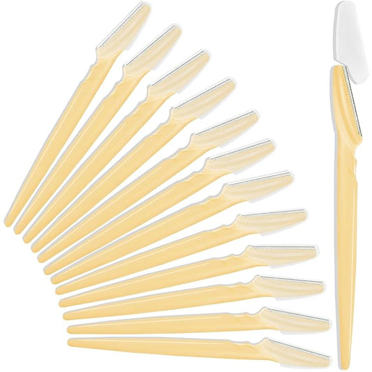12 Pcs Eyebrow Razors, Face Razors Multipurpose, Exfoliating Dermaplaning Tools, Eyebrow Trimmers Shaver with Safety Cover, Facial Hair Removal for Women Men Body Use (Yellow)-Velvo Beauty