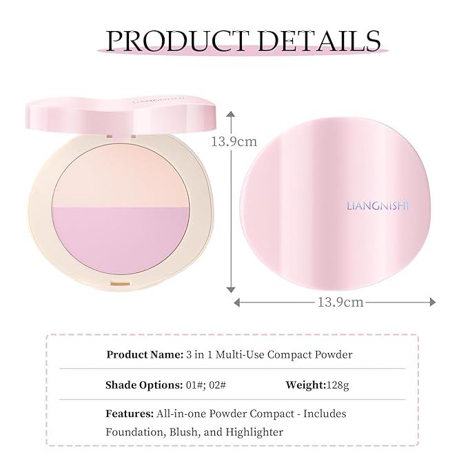Pink Setting Powder, 3 in 1 Blush Palette with Puff, Highlighter Palette, Fine Texture Blush Pressed Powder, Setting Powder Makeup, Korea Makeup - Purple-Velvo Beauty