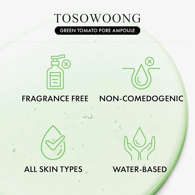 Green Tomato Pore Ampoule with Green Tomato, Witch Hazel and Hyaluronic Acid for Face Moisturizer and Pore Minimizing Treatment, Korean Skincare, 30ml, 1.01 fl. oz.-Velvo Beauty