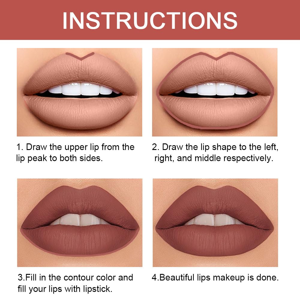 Kaely 2-in-1 Brown Lip Liner & Lipstick Set Kit for Women, Matte Lips Kit with Lip Liner Lip Stains Long Lasting Waterproof 24 Hour Lipstick and Lip Liners Combo Lipliners Pencil Set 11-Velvo Beauty