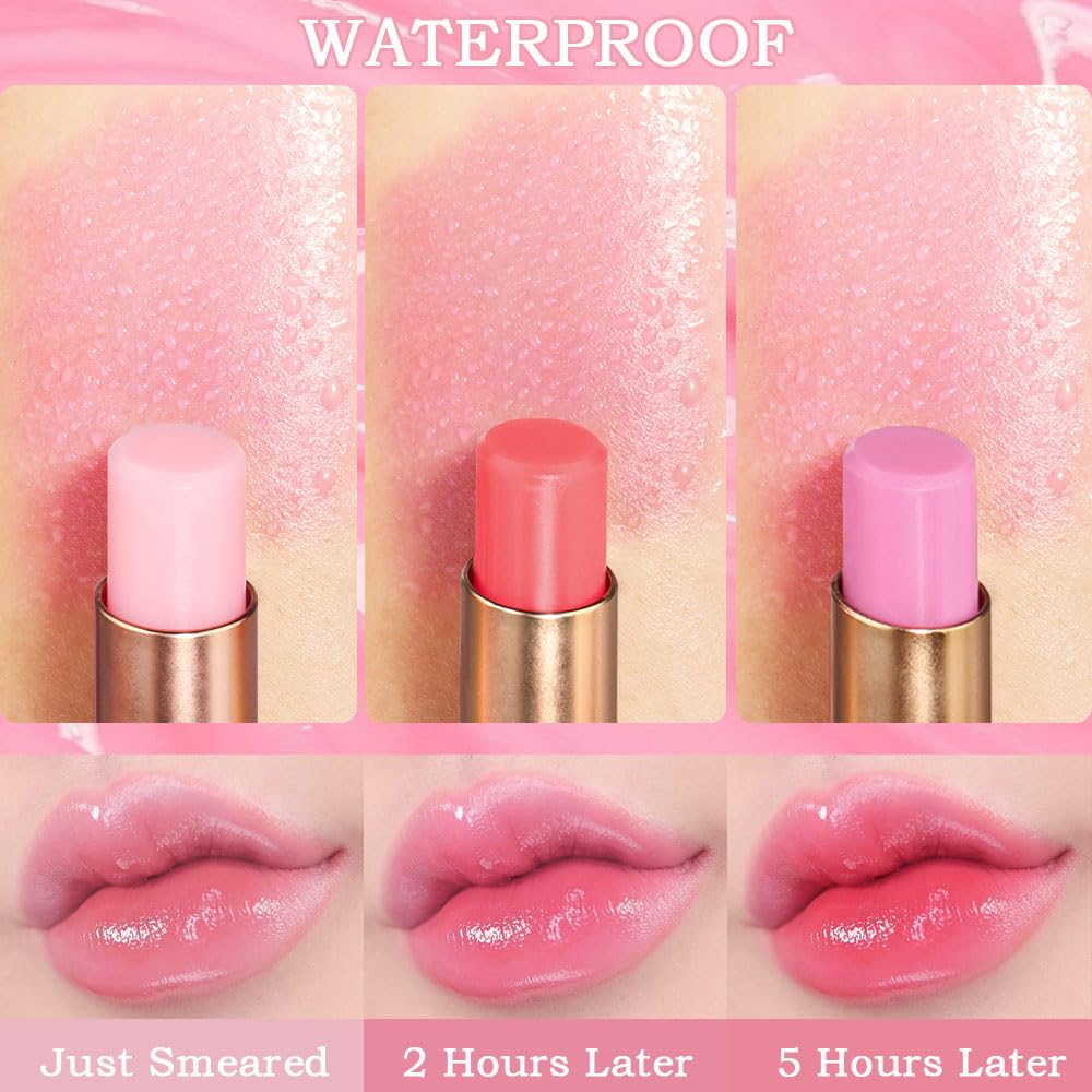 Kaely 3Pcs Peach Strawberry Grape Hydrating Lipstick Tinted Lip Balm, Color Changing PH Lipstick Makeup, Korean Magic Lip Stain Long Lasting Waterproof, labiales magicos 24 horas originales-Velvo Beauty