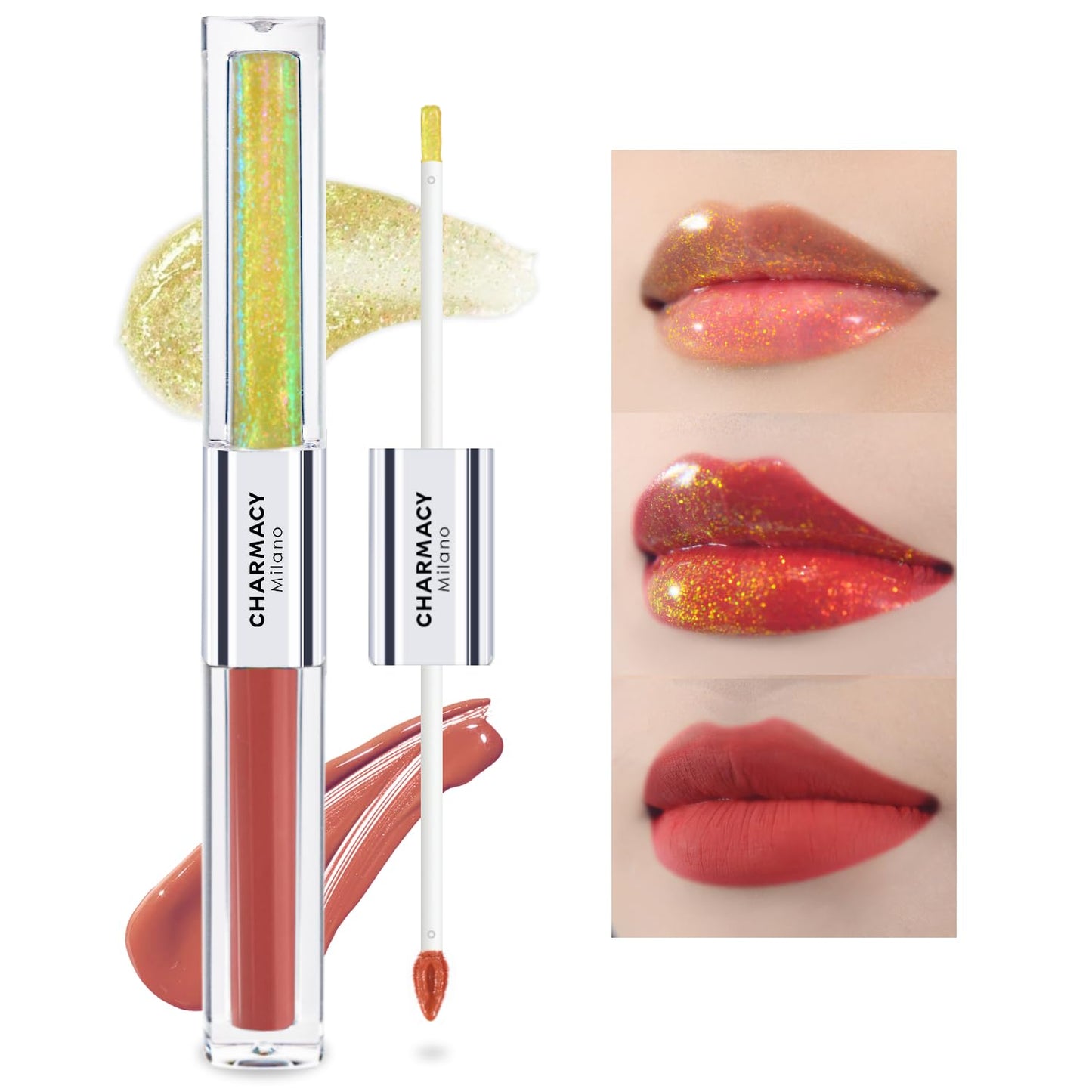 CHARMACY Multichrome Double Head Non-Stick Lip Gloss, Metallic Colourful Lip Glaze, Anti-transfer, Long Lasting Waterproof Liquid Lipstick Makeup (#07)-Velvo Beauty
