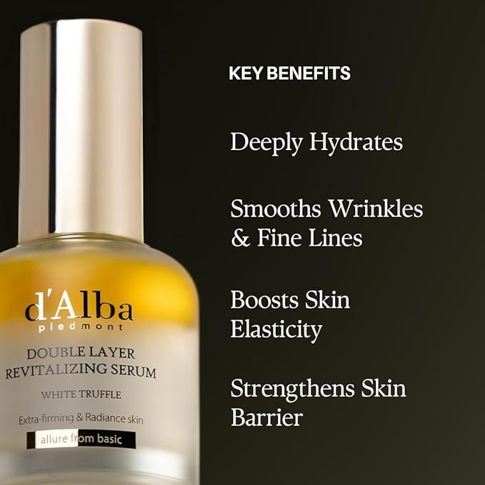 d'alba Piedmont Italian White Truffle Double Layer Revitalizing Serum, 100hr Hydration, Hyaluronic Acid and Centella Asiatica, Skin Firming and Tightening, Long-lasting Korean Skin Care (1.69 fl.oz)-Velvo Beauty