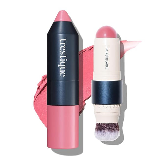 Trestique Blush Stick, Vegan Blush Stick With Built-In Blush Brush, Pink Blush Makeup For Women, Rose Blush Makeup, 2-In-1 Creamy Blush Makeup-Velvo Beauty
