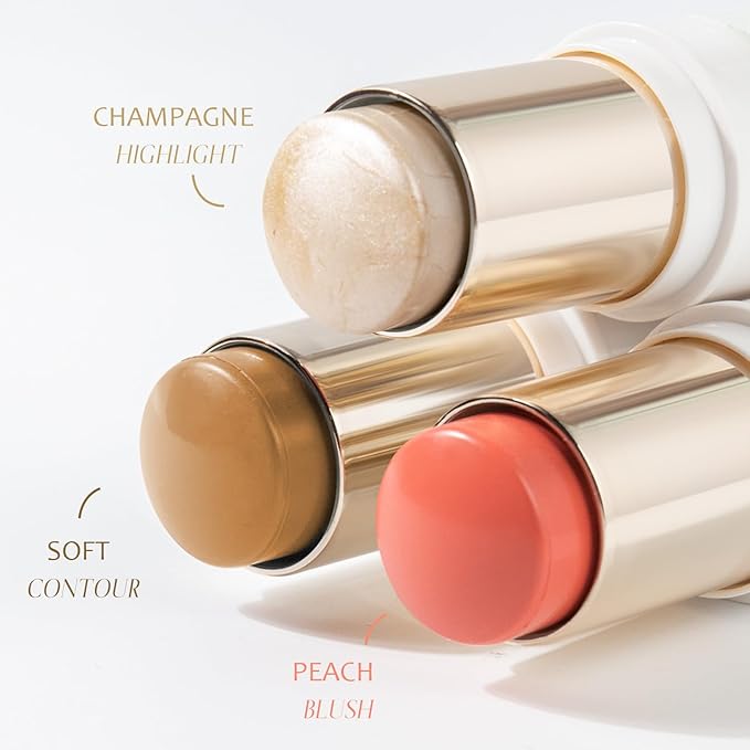Trio Contour Sticks Set, Highlighter Stick & Bronzer Stick & Blush Stick for Cheek+Lip,Highlight and Contour to Create a Natural Dewy Makeup Look for Fair | Set of 45g/1.6fl.oz-Velvo Beauty