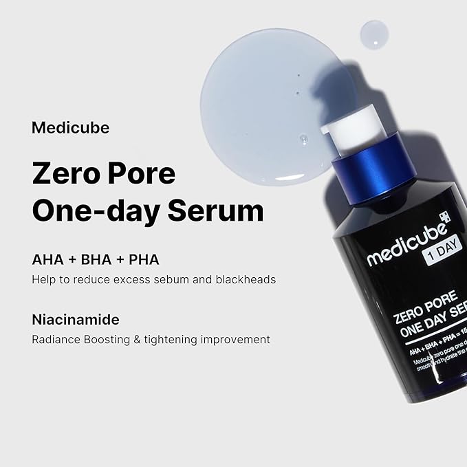 Medicube Zero Pore One-day Serum 1.01 fl.oz - Overnight Resurfacing Serum with Pore Tightening Complex - 15.2% AHA+BHA+PHA & 2% Niacinamide - 10.8% reduction in pore appearance after one day of use-Velvo Beauty