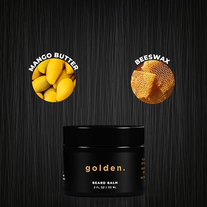 Golden Grooming Co. Beard Balm for Men - Strengthens & Softens Beards and Mustaches - Adds Shine & Tames Flyaway Hair, Beard Styling Balm with Argan Oil - Peppermint Scent - 2 Ounce-Velvo Beauty