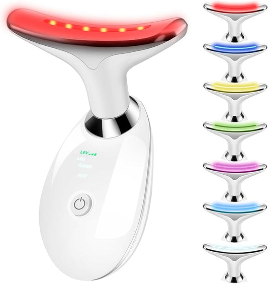 VGY 7-in-1 Face Massager Tool with Heat, Red Light Therapy for Face, Wrinkles, Double Chin (White)-Velvo Beauty