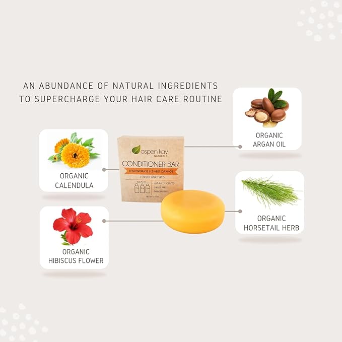 Aspen Kay Naturals Conditioner Bar, Lemongrass, 2.3 Ounce. Made With Natural & Organic Ingredients, All Hair Types including frizzy hair, Sulfate-Free, Cruelty-Free & Vegan-Velvo Beauty