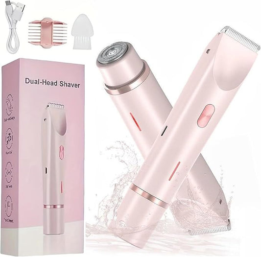 2025 Womens Shaver Dual-Head Bikini Trimmer for Women 2-in-1 Women's Body Shaver USB Charge Waterproof Painless Electric Razors for Silk Skin (Pink)-Velvo Beauty
