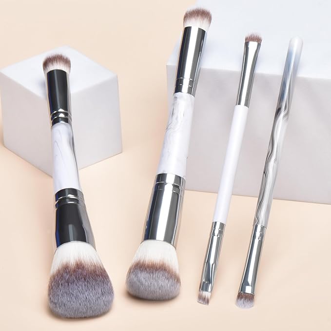4 pcs makeup brushes, double head makeup brush set, loose powder powder blusher foundation make-up concealer eye shadow eyebrow brush, multi-purpose makeup tools-Velvo Beauty