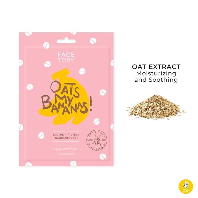 FACETORY K Beauty Face Mask Skin Care - OATS MY BANANAS CALMING Sheet Mask with Oat Extract | Milky Essence Soothes & Moisturizes (5 Pack)-Velvo Beauty