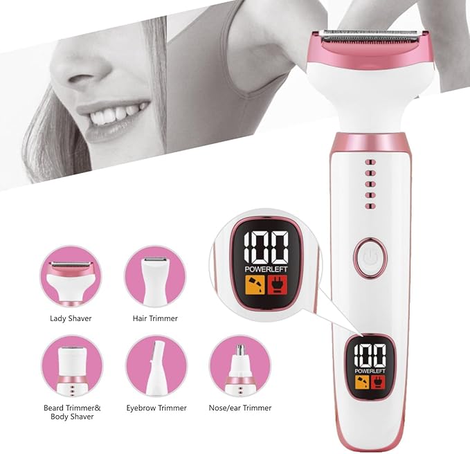 Electric Razors for Women, Bikini Trimmer for Women 5 in 1 Body Shaver for Nose Hair Face Eyebrow Arms Legs Armpit Underarm Pubic Area, Replaceable Lady Facial Razor Painless USB Charge Female Gift-Velvo Beauty